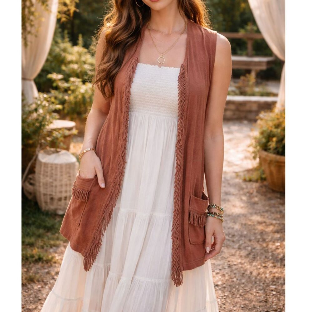 Vintage Wearable Integrity boho fringe long line open vest - Size 3 (XL)